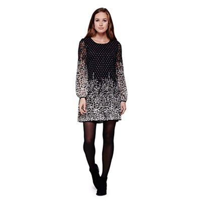 Yumi Black Shift Dress With Floral Spot Lace